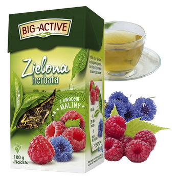 BIG-ACTIVE liściasta herbata zielona Z MALINĄ 100G