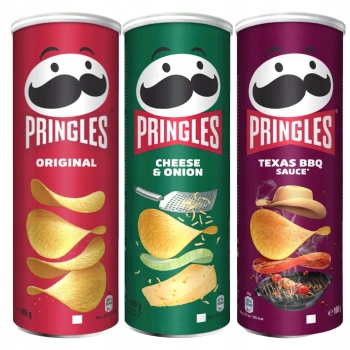 Pringles chipsy zestaw 3x165g - Cheese & Onion, BBQ, Original