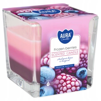 Aura Świeca zapachowa w szkle Mrożone jagody trójkolorowa 2 knoty 32 h