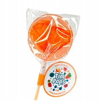 TimPops lizak bez cukru o smaku pomarańczowym z owocem w środku 17 g