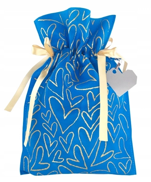 Worek prezentowy w serca ze wstążką Niebieski 30x45 cm