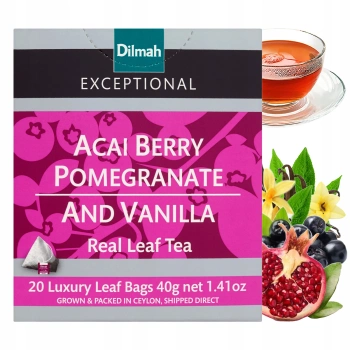 Jagody acai granat i wanilia herbata czarna Dilmah 20 piramidek