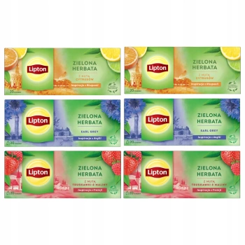 Lipton zestaw 6 herbat zielonych mix 3 smaków 6 x 20 torebek