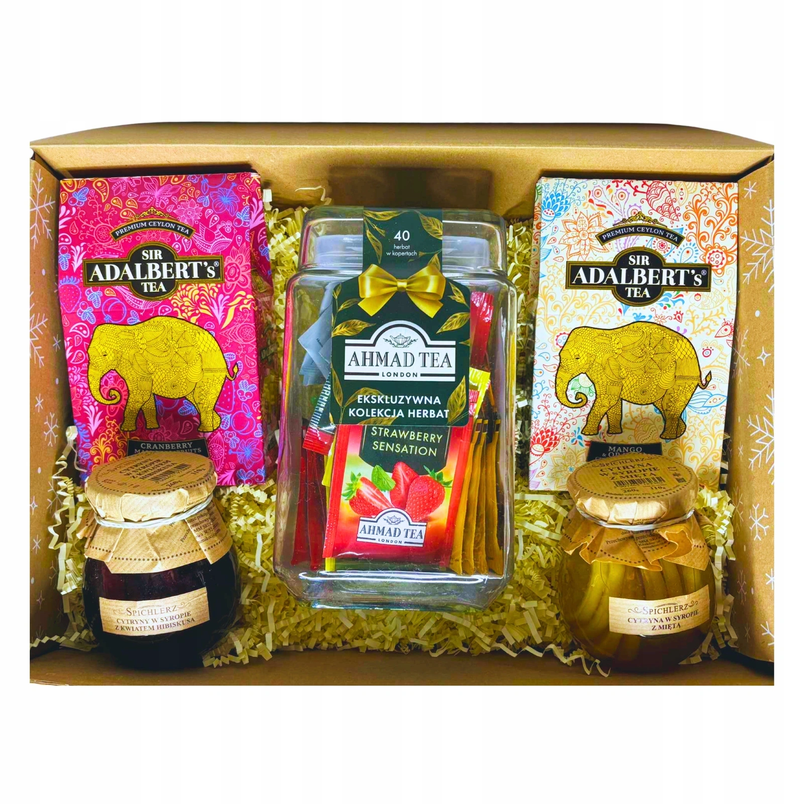 Zestaw prezentowy z kolekcją herbat w słoiku i cytrynkami w syropie
