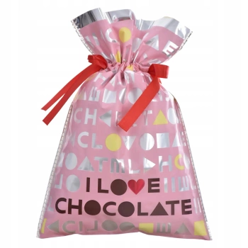 Worek prezentowy I love chocolate Różowy kolor 20x30 cm