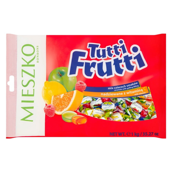 MIESZKO TUTTI FRUTTI mix owocowy CUKIERKI nadziewane galaretką 4 SMAKI 1 KG