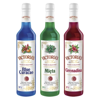 Victoria's zestaw syropów do drinków 3x490ml - Blue, Grenadina, Mięta