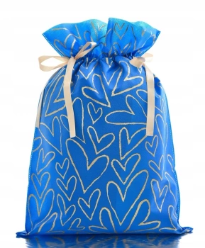 Worek prezentowy w serca ze wstążką Niebieski 30x45 cm