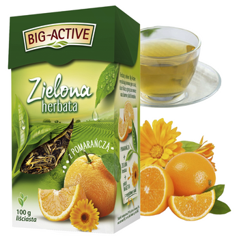 BIG ACTIVE liściasta herbata zielona Z POMARAŃCZĄ 100G