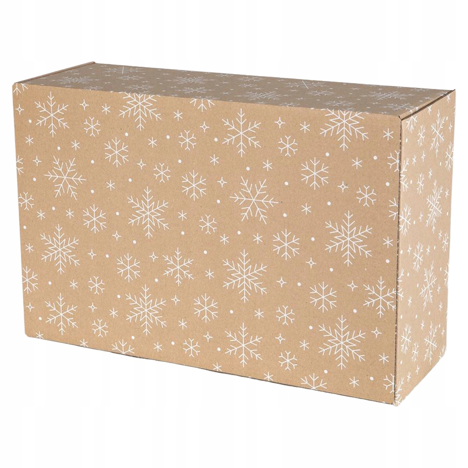 Pudełko fasonowe na prezent z białymi śnieżynkami 37,5x24,5x14cm