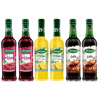Herbapol zestaw syropów owocowych 6x420 ml - Oranżada, Lemoniada, Cola