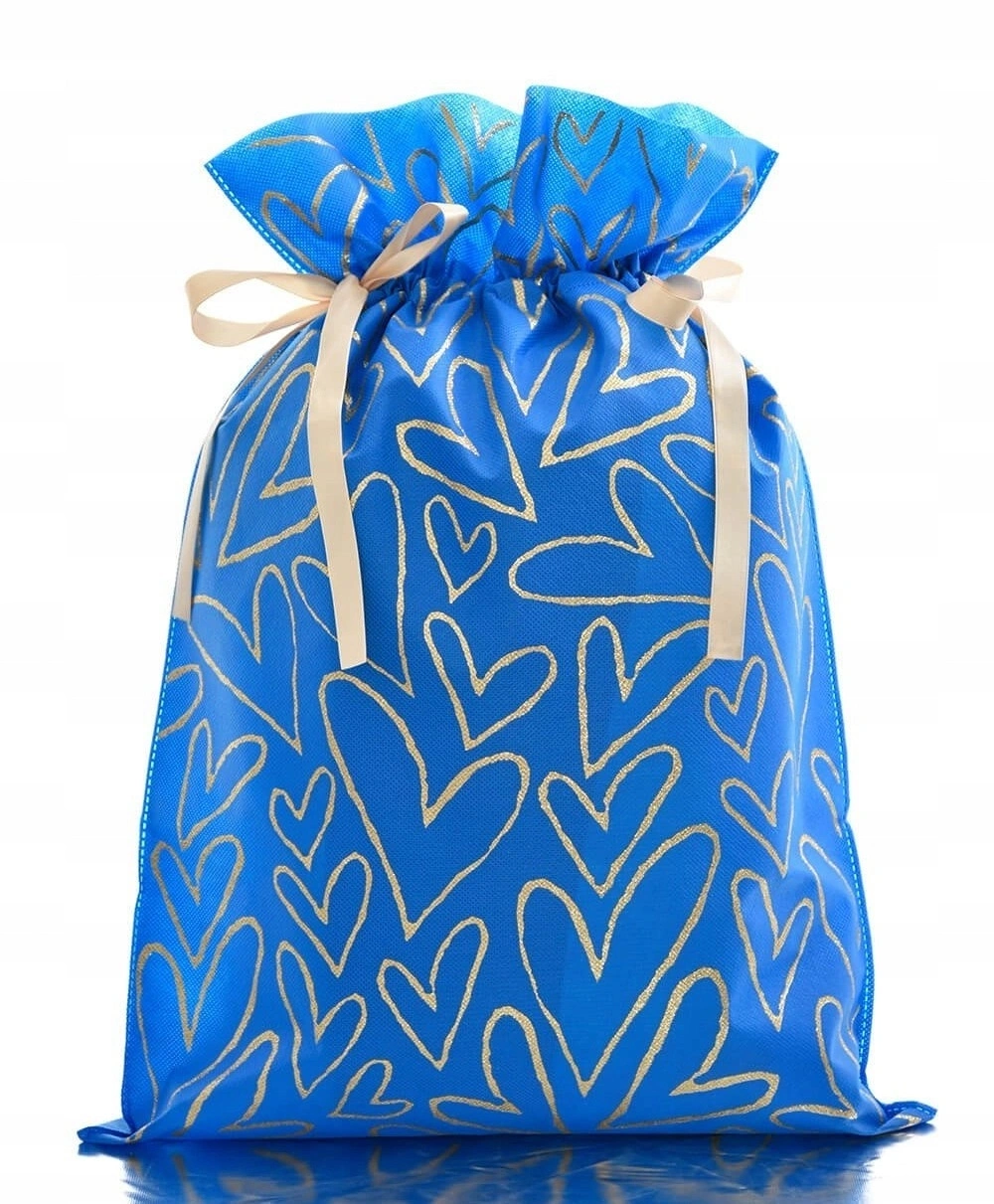 Worek prezentowy w serca ze wstążką Niebieski 30x45 cm