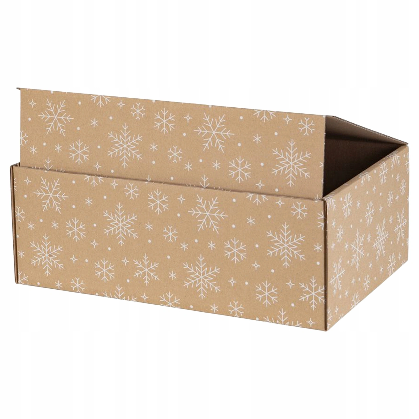Pudełko fasonowe na prezent z białymi śnieżynkami 37,5x24,5x14cm