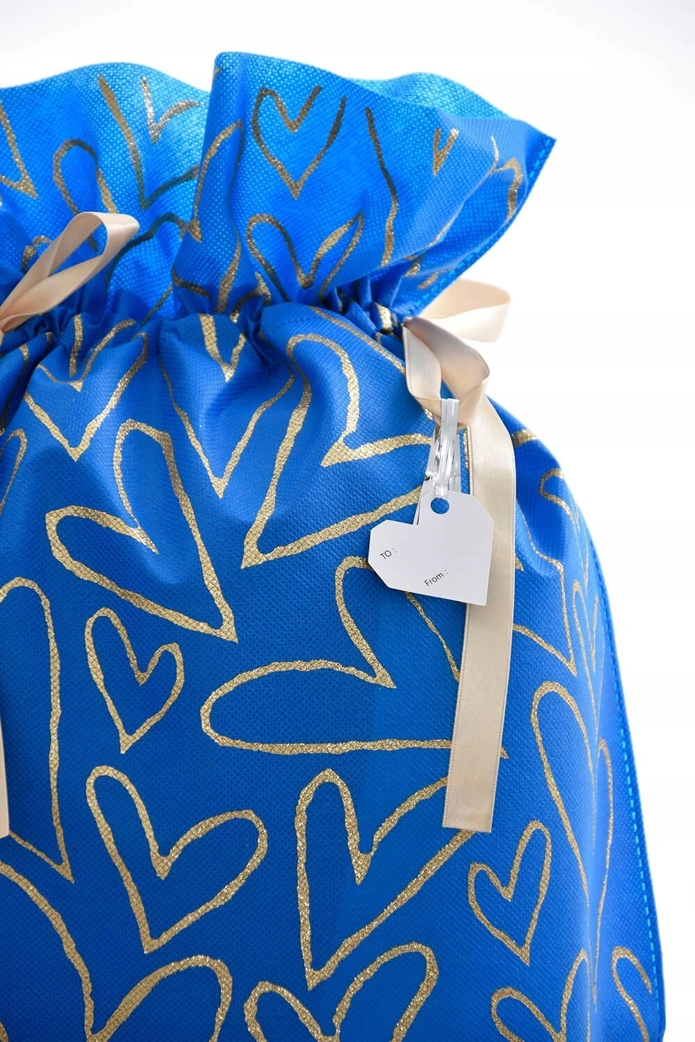 Worek prezentowy w serca ze wstążką Niebieski 30x45 cm
