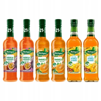 Herbapol Zestaw syropów owocowych 6x420ml - Marakuja brzoskwinia, Pomarańcza, Mango ananas