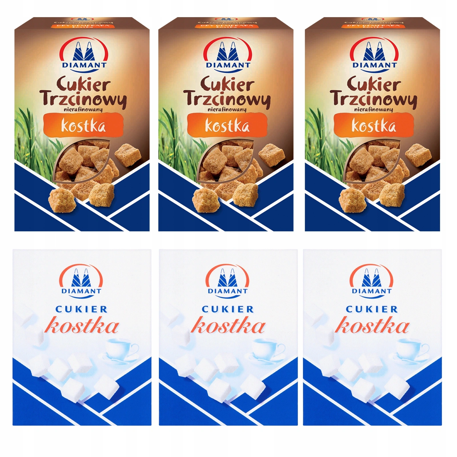 Diamant zestaw Cukier w kostkach Biały i Trzcinowy 6x500g