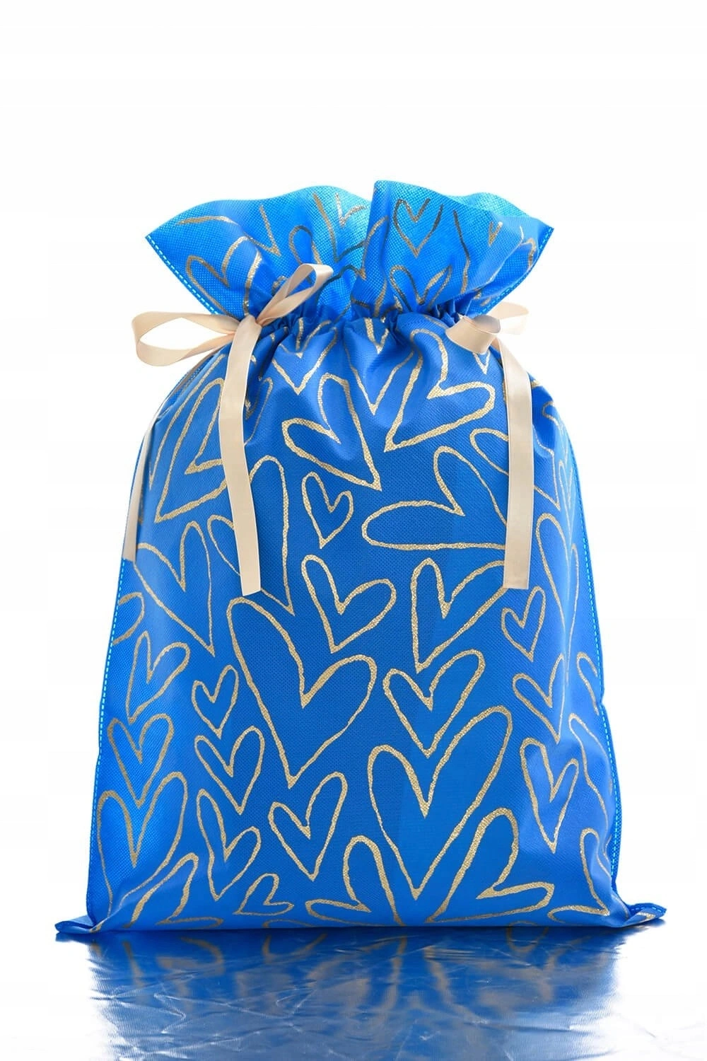 Worek prezentowy w serca ze wstążką Niebieski 30x45 cm
