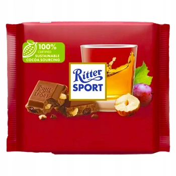 Ritter Sport Czekolada mleczna z rodzynkami w rumie i orzechami 100 g