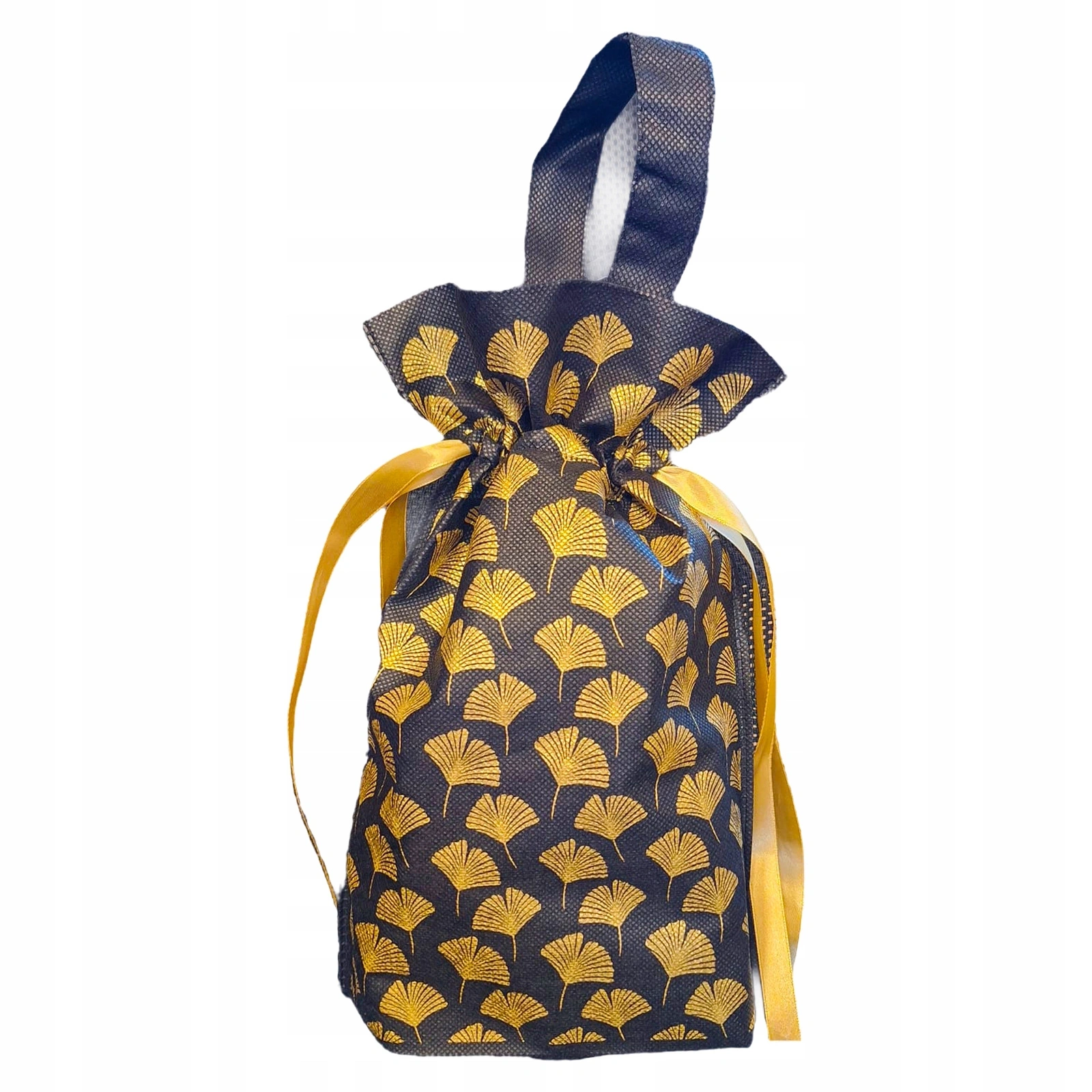 Worek prezentowy w złote liście z rączką 22x32 cm