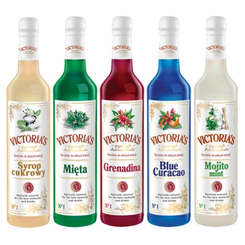 Victoria's Zestaw syropów do drinków 5x490ml - Cukrowy, Mięta, Grenadina, Blue, Mojito
