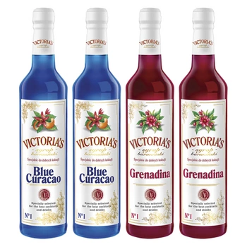 Victoria's zestaw syropów do drinków 4x490ml - Blue Curacao, Grenadina