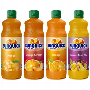 Sunquick Zestaw koncentratów do napoju mix smaków 4x700ml - Mango, Pomarańcza, Marakuja, Pomarańcza brzoskwinia