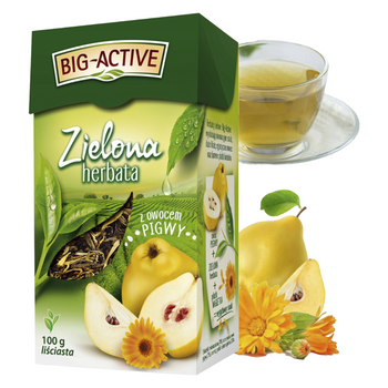 BIG-ACTIVE liściasta herbata zielona Z PIGWĄ 100G