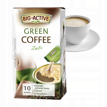 BIG ACTIVE zielona kawa GREEN COFFEE 2W1 smak czekoladowy 10 saszetek