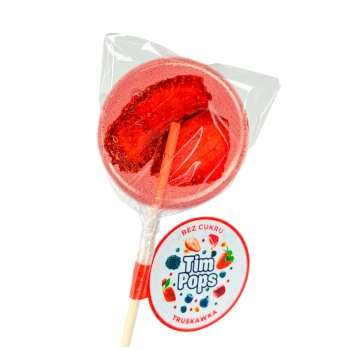 TimPops lizak bez cukru o smaku truskawkowym z owocem w środku 17 g