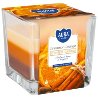 Aura Świeca zapachowa w szkle Cynamon Pomarańcza trójkolorowa 2 knoty 32 h