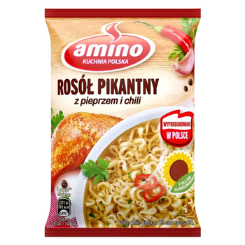 AMINO ROSÓŁ pikantny Z PIEPRZEM I CHILI zupka chińska BŁYSKAWICZNA 58 G